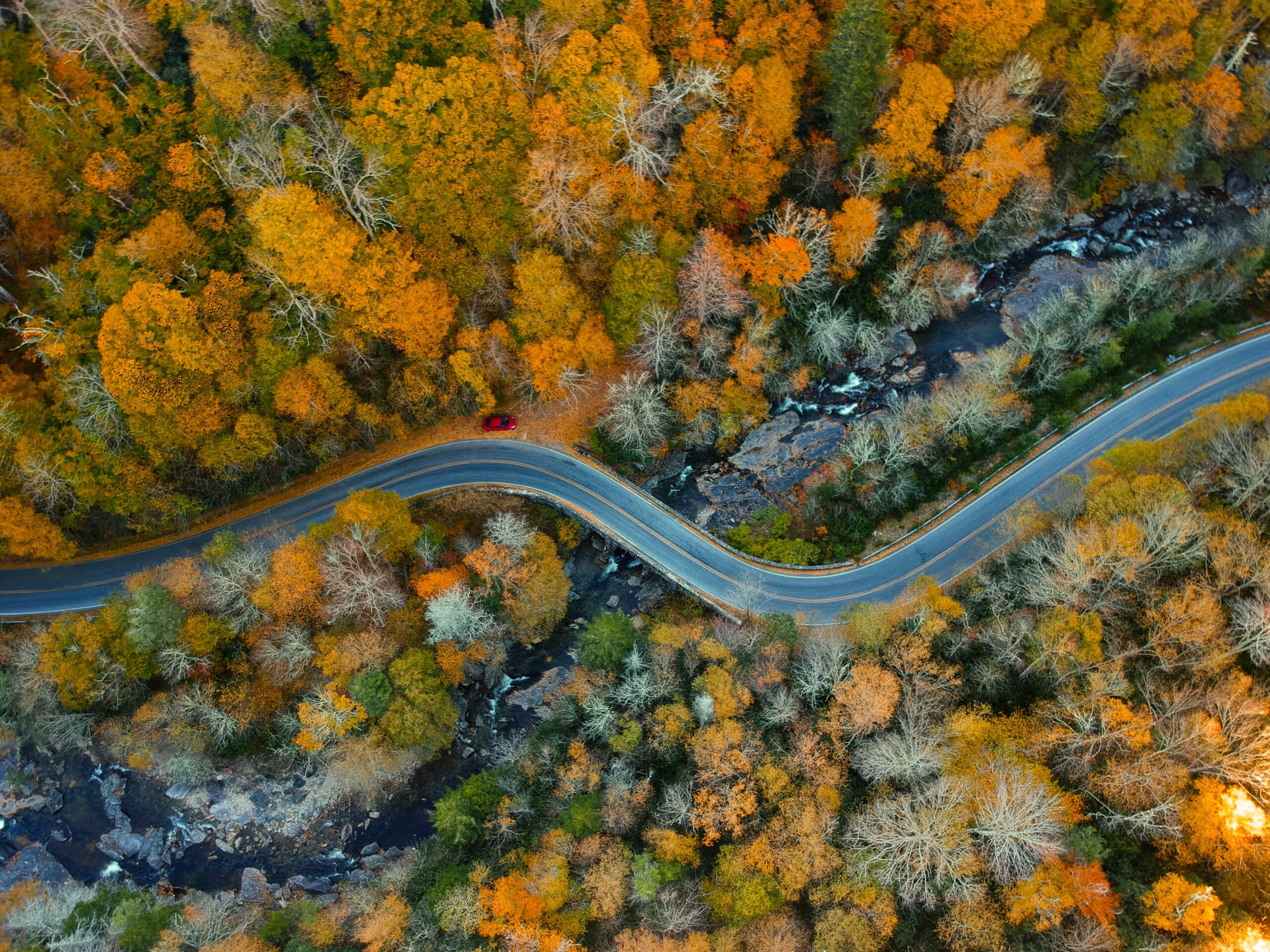 Aerial Drone view of Autumn / fall in the Blue ridge of the Appa